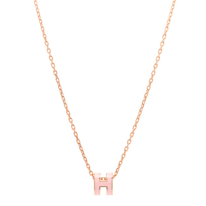 Hermes Lacquered Rose Gold Mini Pop H Pendant Necklace Rose Dragee 1 of 8