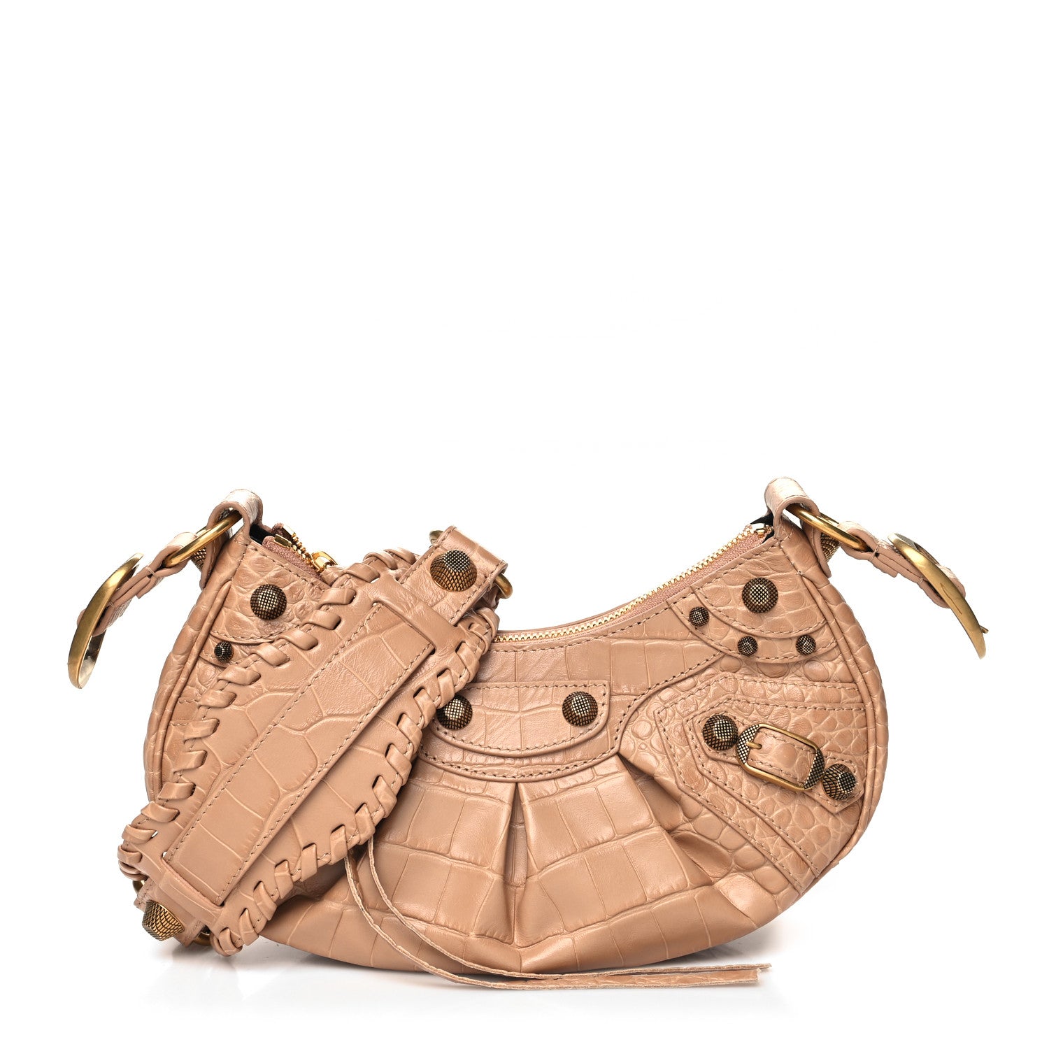 Balenciaga Extra Supple Calfskin Crocodile Embossed Le Cagole Shoulder Bag XS Nude Beige 3 of 13