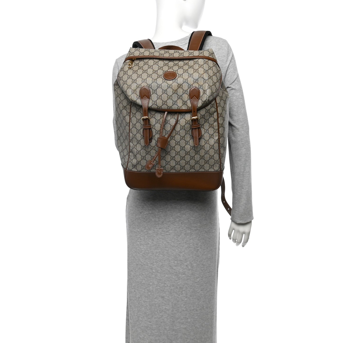 GG Supreme Monogram Azalea Calfskin Medium Retro Interlocking G Buckle Backpack Beige Ebony Brown Sugar