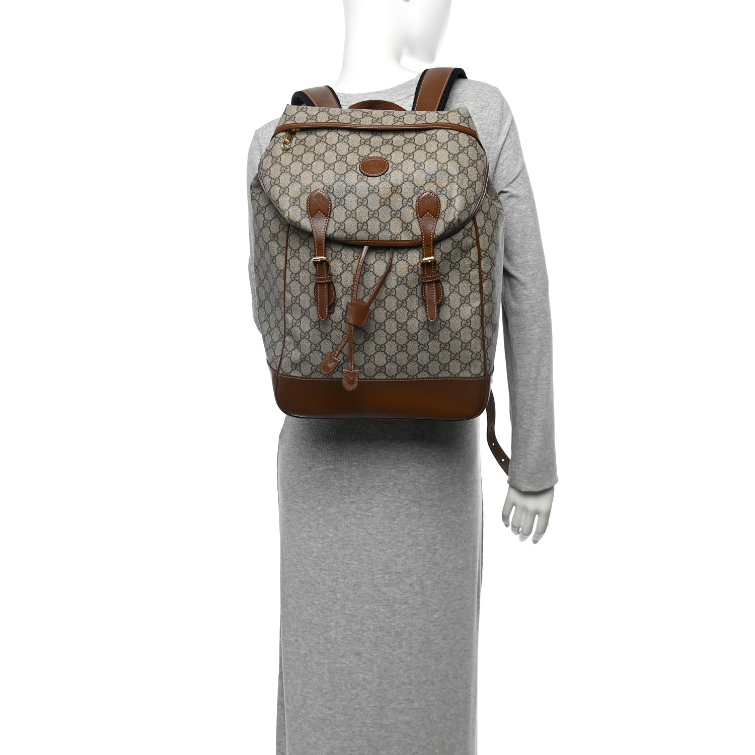 Gucci GG Supreme Monogram Azalea Calfskin Medium Retro Interlocking G Buckle Backpack Beige Ebony Brown Sugar 2 of 14