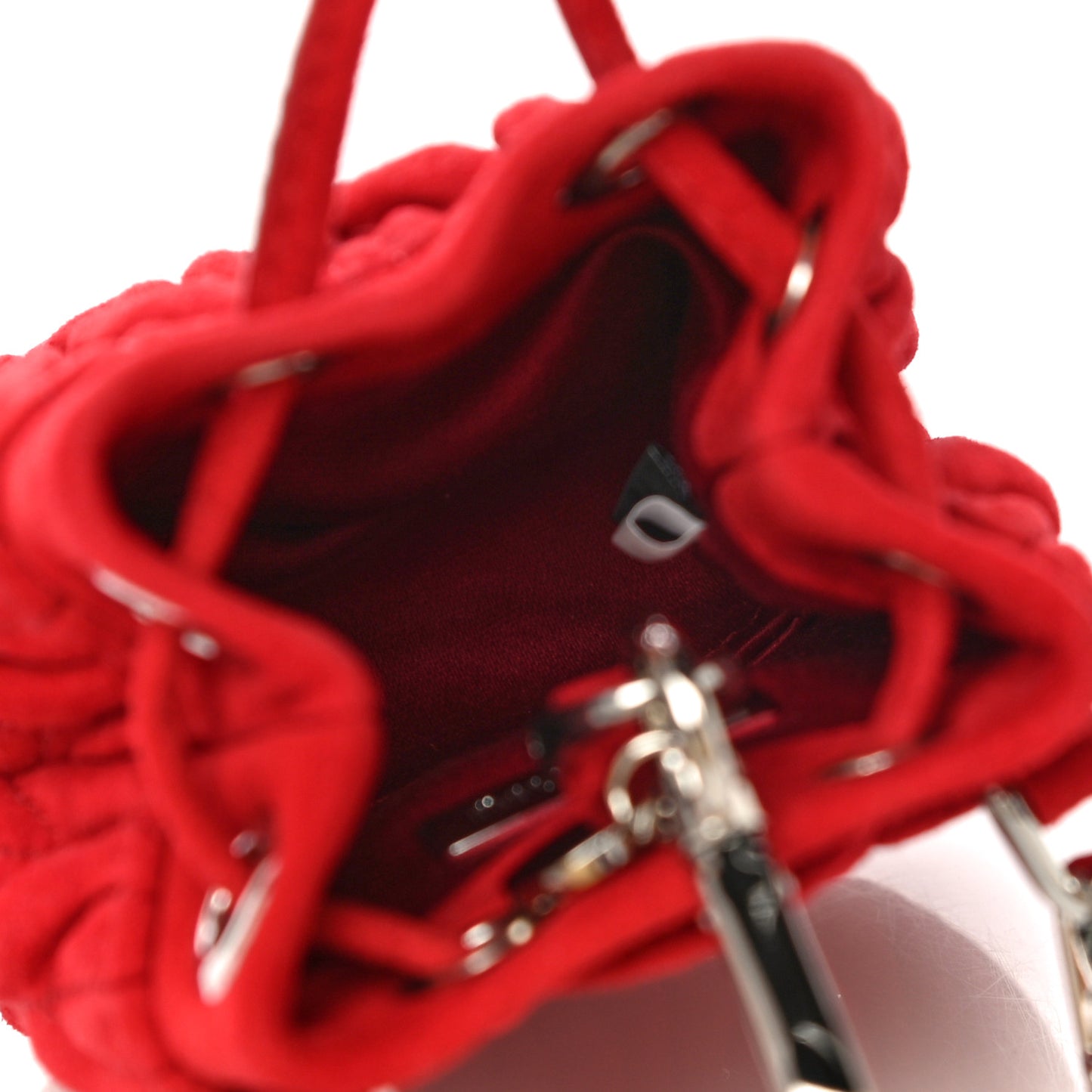 Suede Matelasse Mini Bucket Bag Cherry