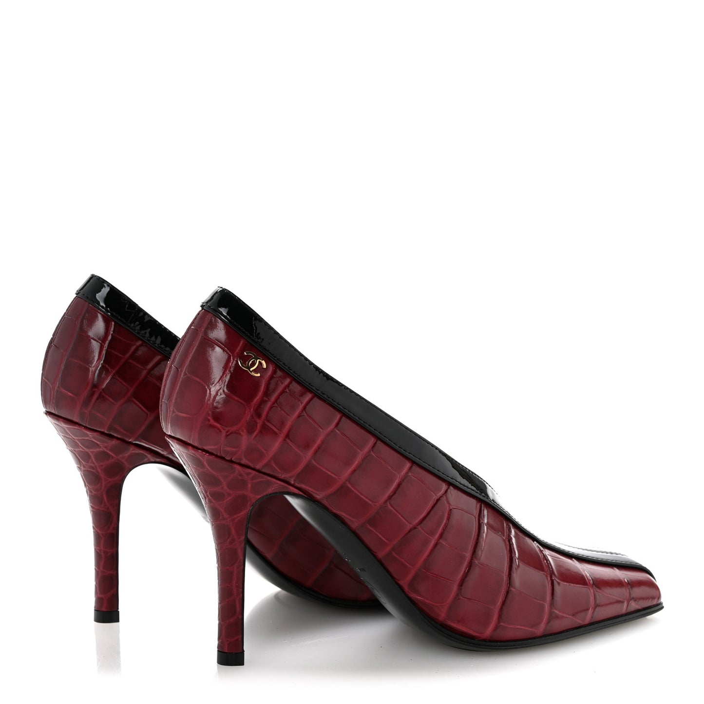 Crocodile Embossed Patent Calfskin Pumps 37.5 Burgundy Black