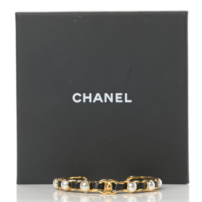 Chanel Lambskin Pearl CC Cuff Bracelet M Black Gold 5 of 5