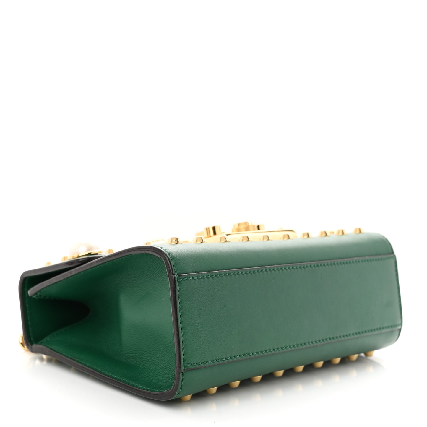 Calfskin Studded Small Padlock Shoulder Bag Emerald