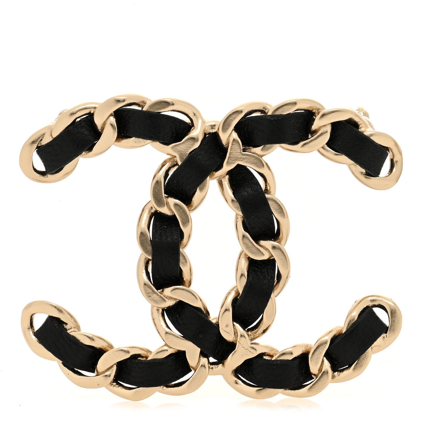 Lambskin Chain CC Brooch Black Gold