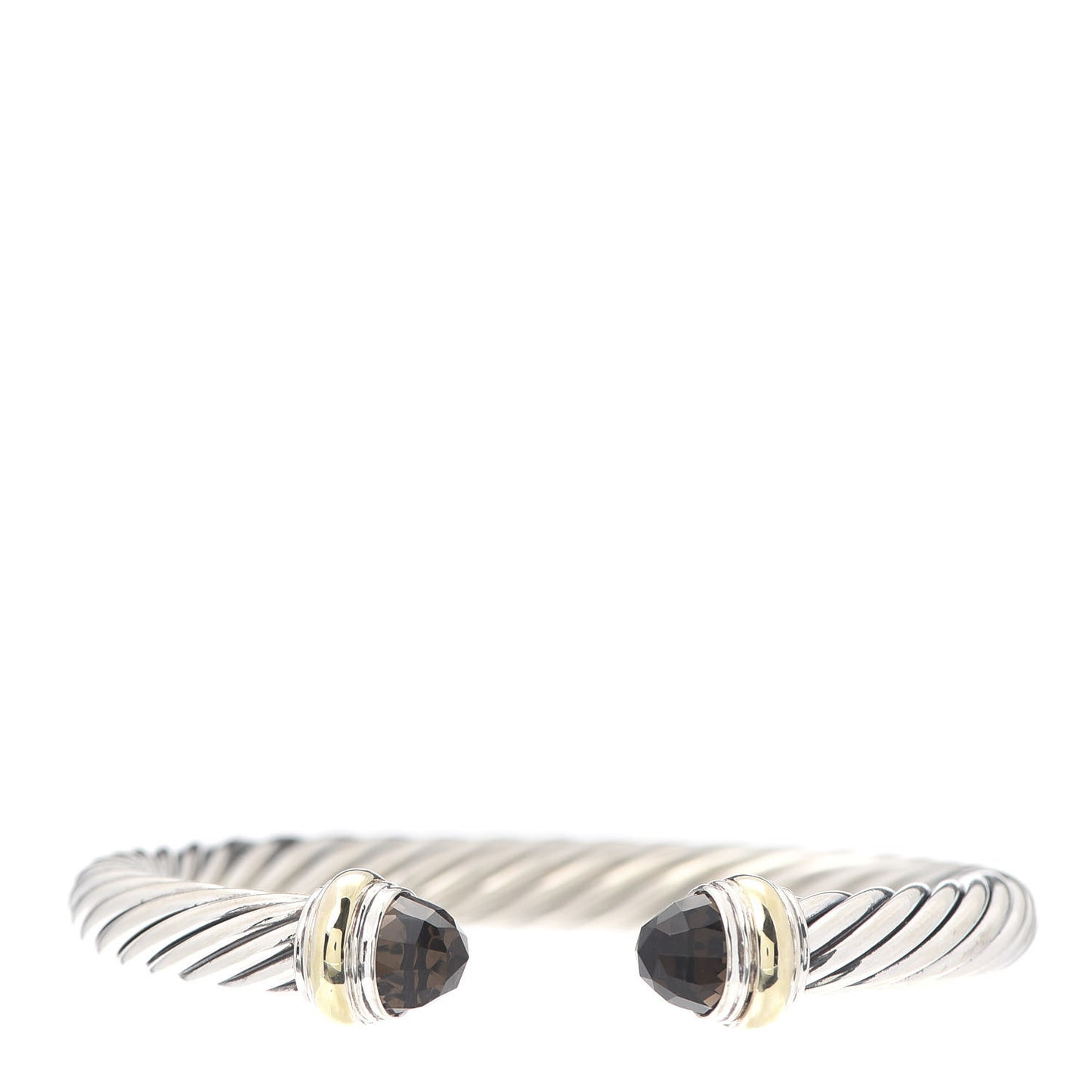 Sterling Silver 14K Yellow Gold Smoky Quartz 7mm Cable Classics Bracelet