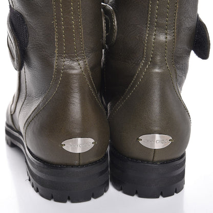 Jimmy Choo Smooth Calfskin Decker Flat Boots 41 Army Green 10 of 12