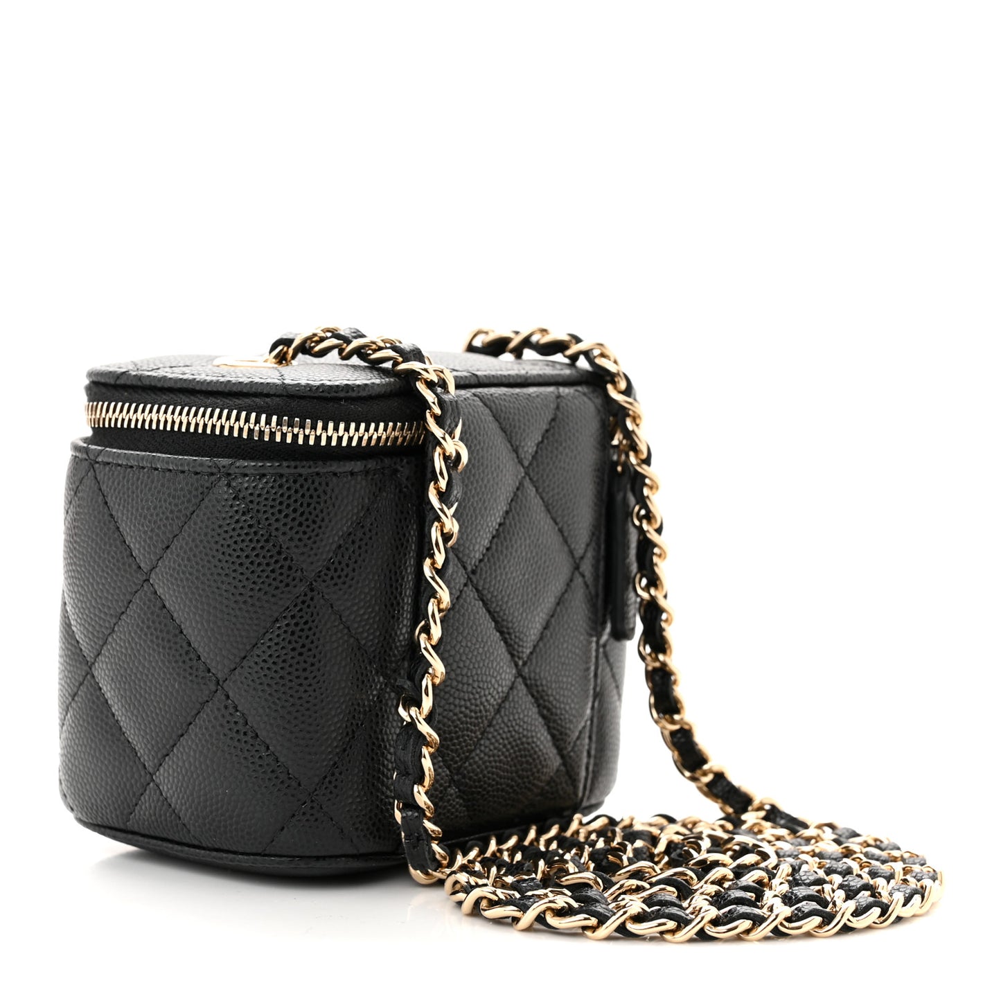 Caviar Quilted Mini Vanity Case With Chain Black