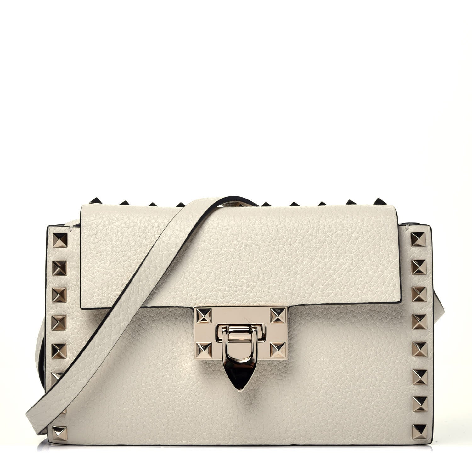 Valentino Garavani Pebbled Calfskin Small Rockstud Overlay Flap Shoulder Bag Light Ivory 1 of 8
