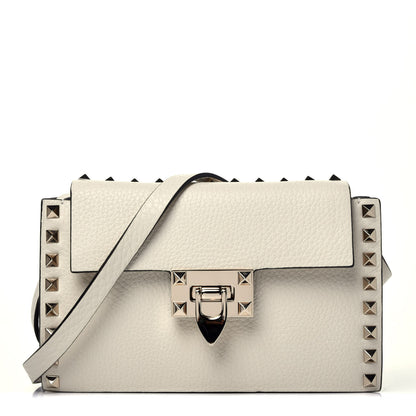 Valentino Garavani Pebbled Calfskin Small Rockstud Overlay Flap Shoulder Bag Light Ivory 1 of 8