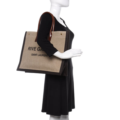 Saint Laurent Linen Calfskin Rive Gauche Tote Natural 2 of 9
