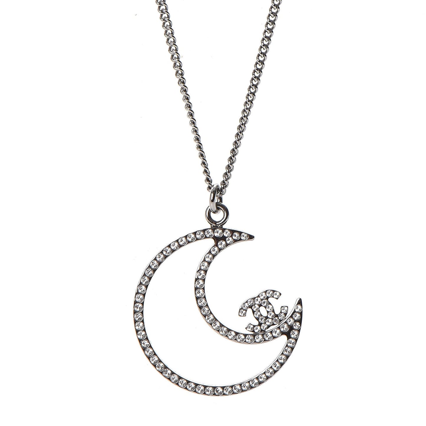 Ruthenium Crystal CC Moon Pendant Necklace