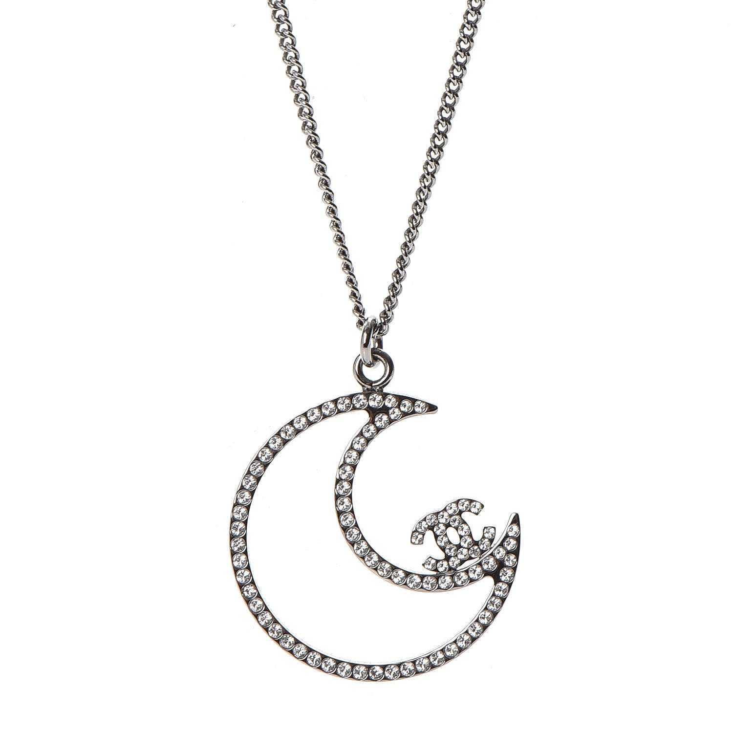 Chanel Ruthenium Crystal CC Moon Pendant Necklace 3 of 7