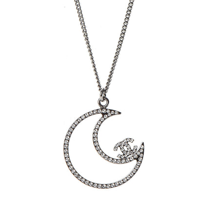 Chanel Ruthenium Crystal CC Moon Pendant Necklace 3 of 7