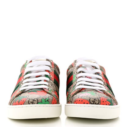 Gucci GG Supreme Monogram Strawberry Web Womens Ace Sneakers 35 Beige Multicolor Red Green 2 of 8