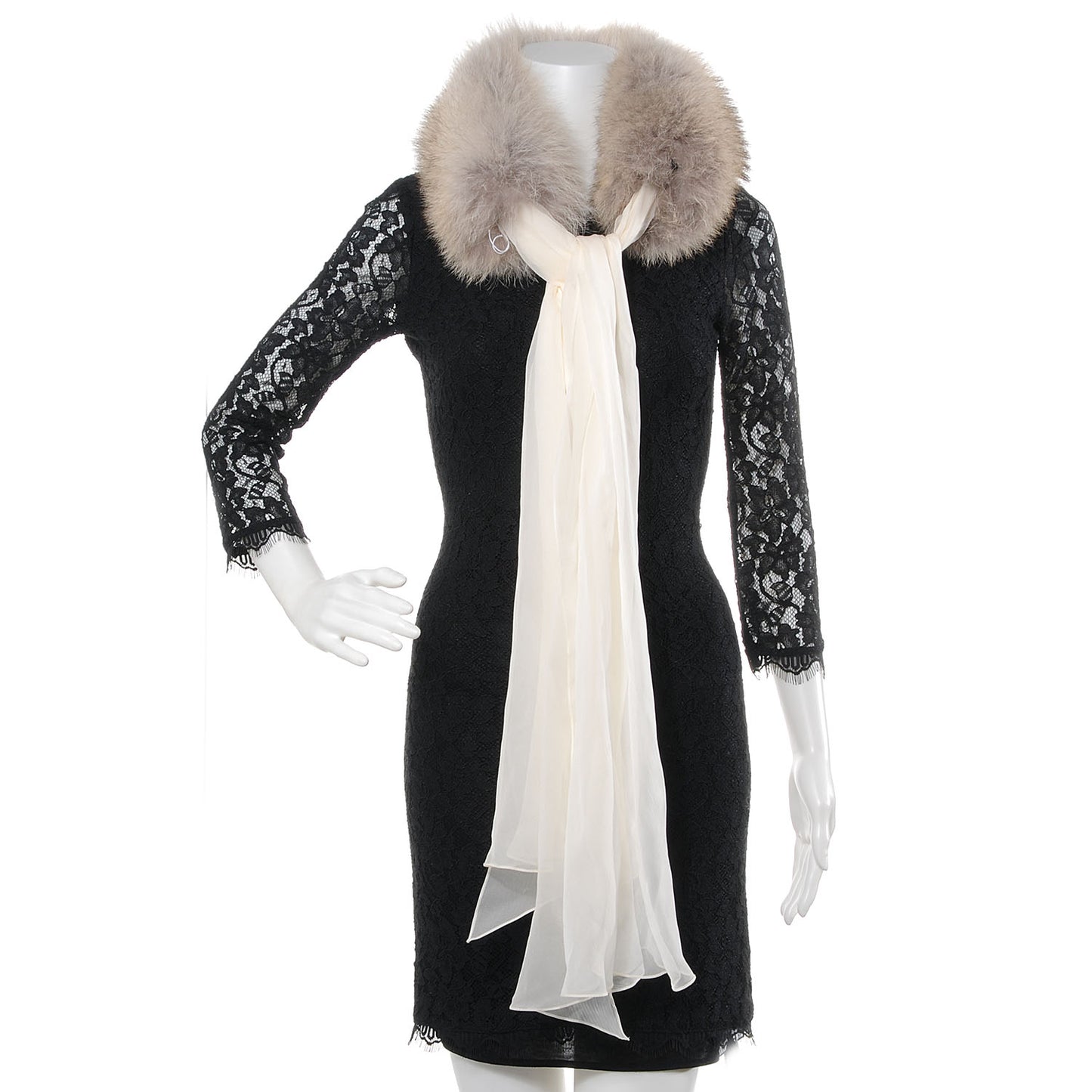 Coyote and Silk Chiffon Muff Collar Ivory