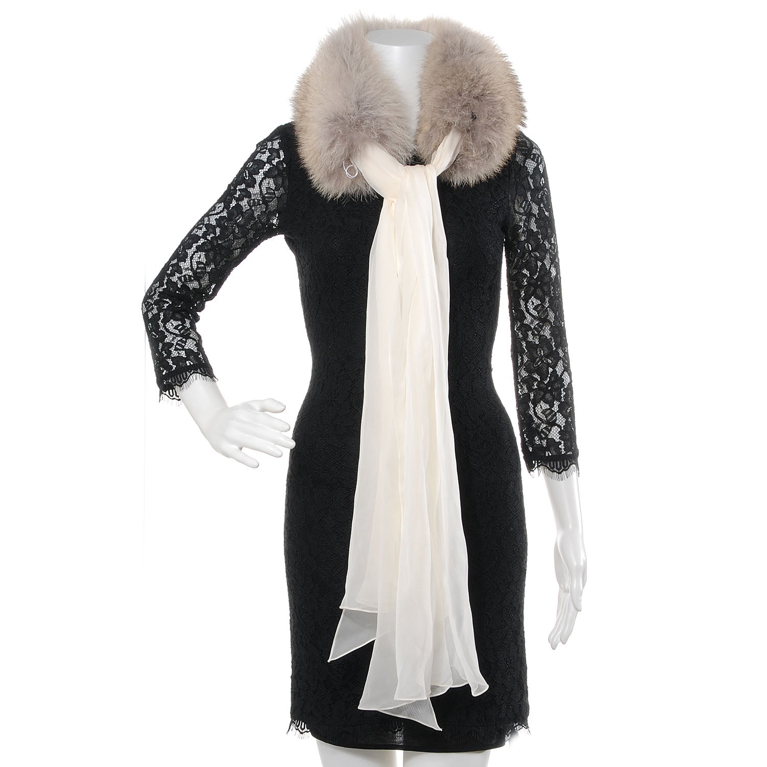 Hermes Coyote and Silk Chiffon Muff Collar Ivory 2 of 6