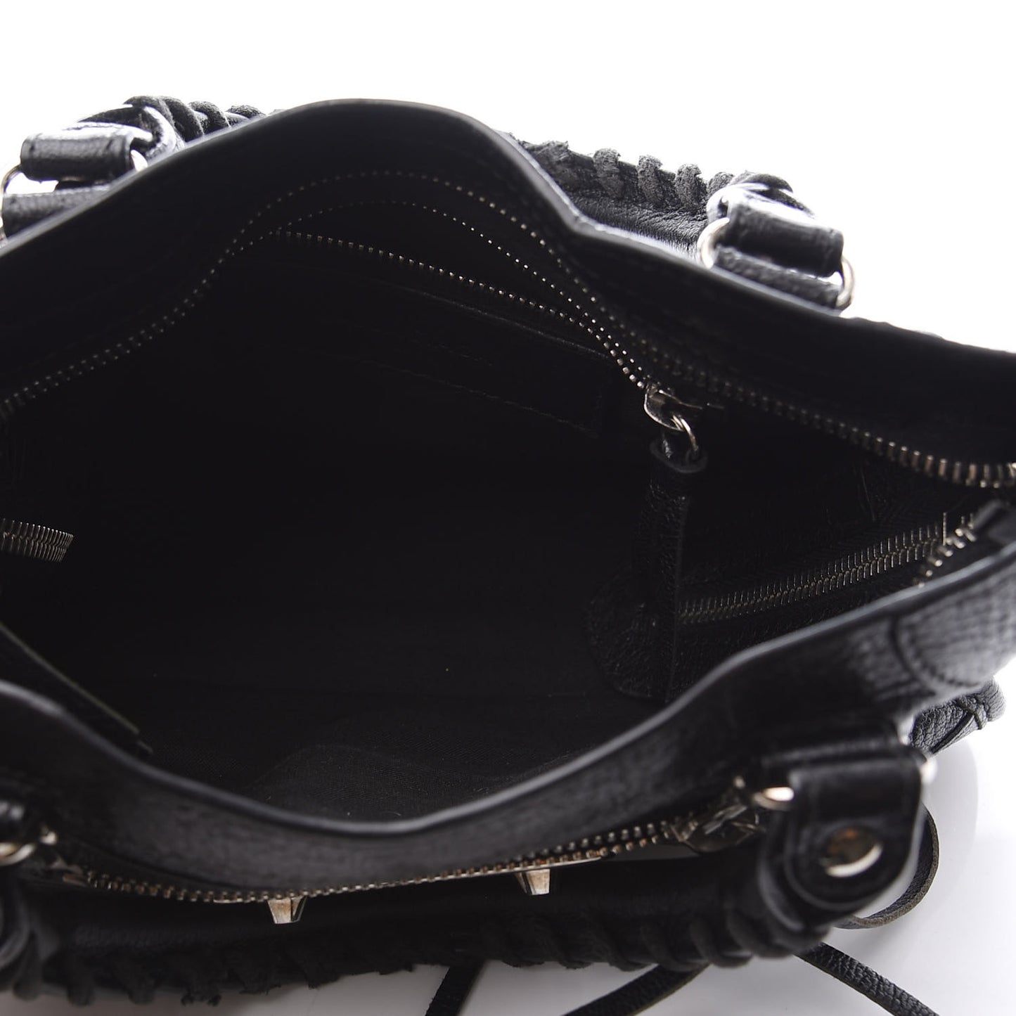 Chevre Silver Metallic Edge Hardware Mini City Black