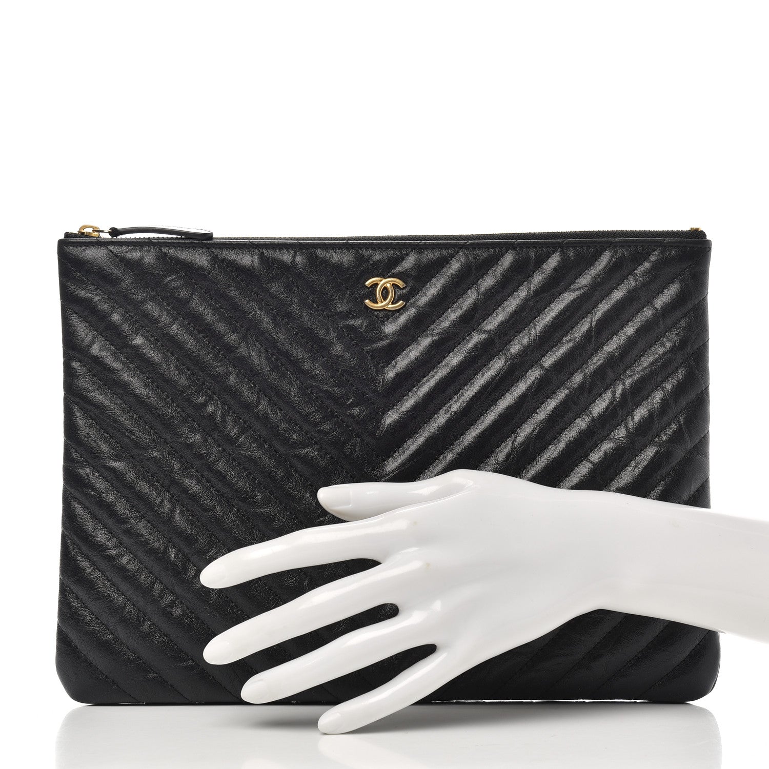 Chanel Aged Calfskin Chevron Quilted Medium Cosmetic Case Black 2 of 8
