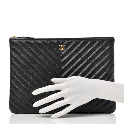 Chanel Aged Calfskin Chevron Quilted Medium Cosmetic Case Black 2 of 8