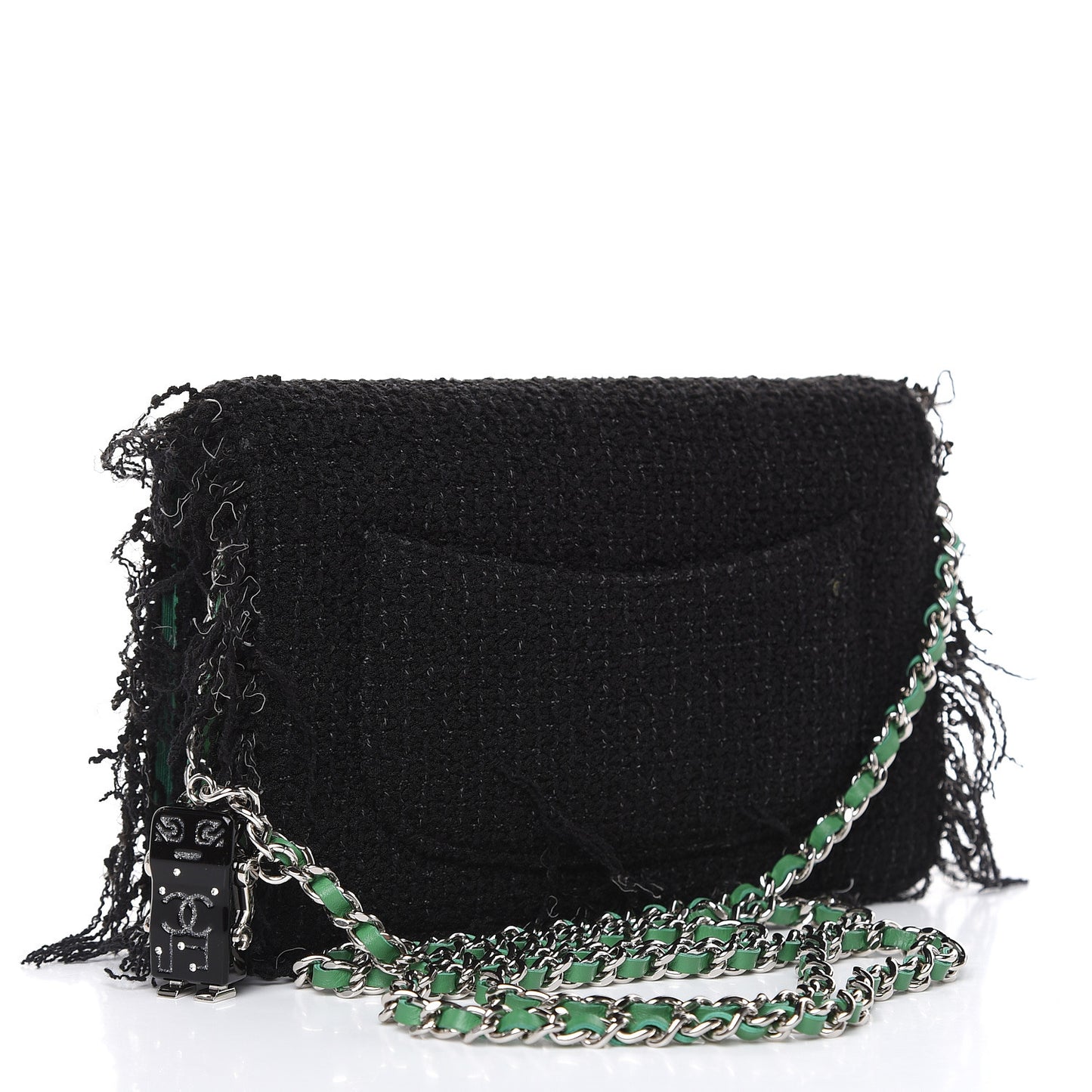 Tweed Fringe Wallet On Chain WOC Black Green