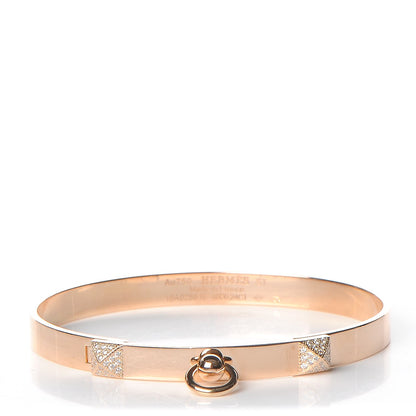 Hermes 18K Rose Gold Diamond PM Collier De Chien Bracelet ST 1 of 6