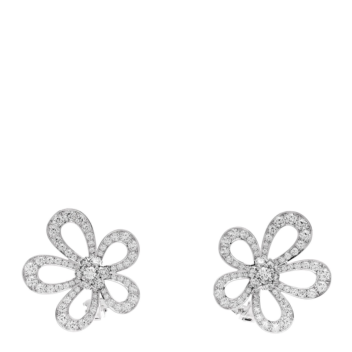 Van Cleef & Arpels 18K White Gold Diamond Flowerlace Earrings 1 of 4