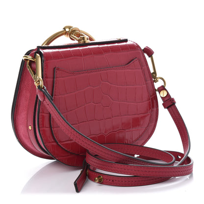 Chloe Calfskin Suede Crocodile Embossed Small Nile Bracelet Bag Crimson Pink 3 of 9