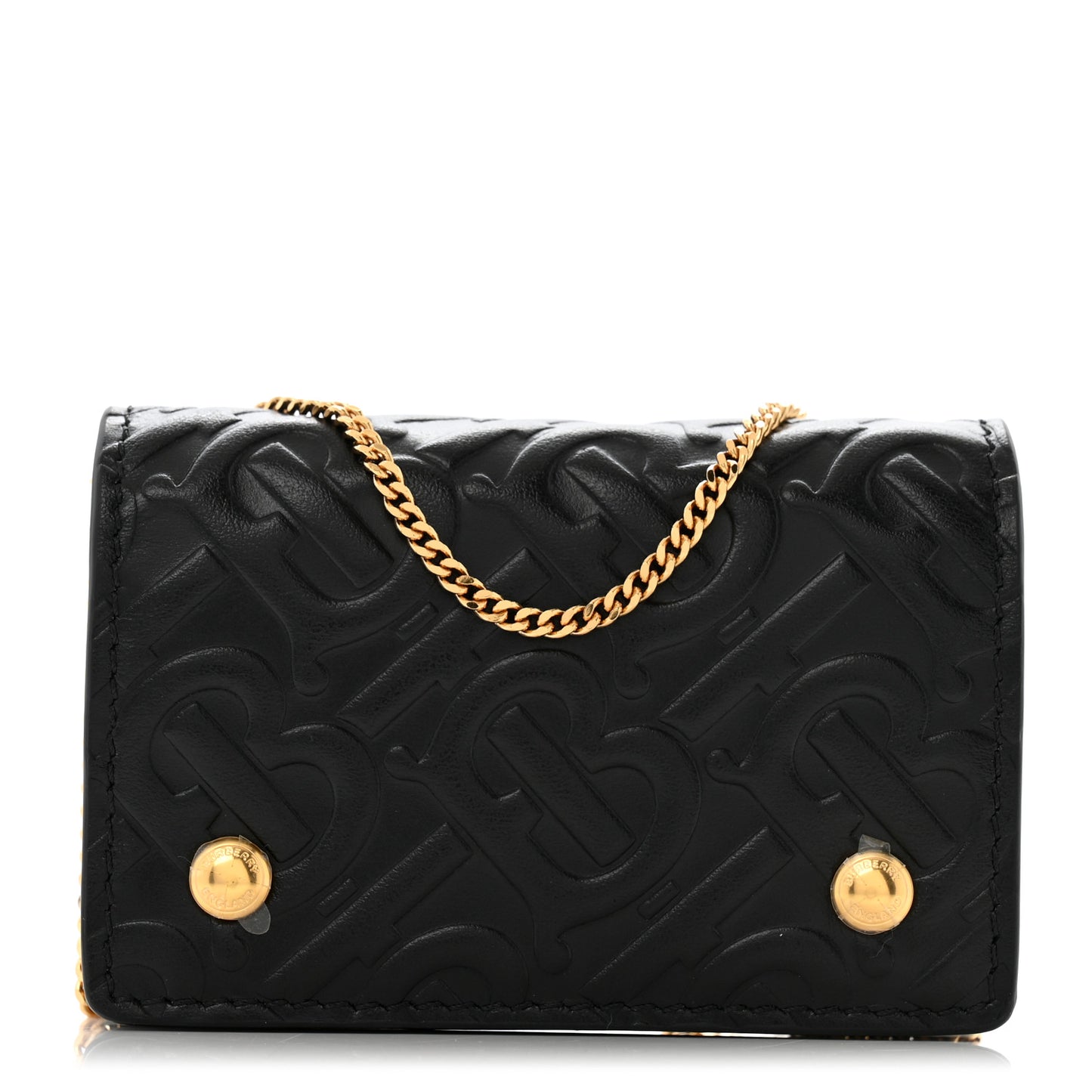 Calfskin Embossed Monogram Chain Card Case Black