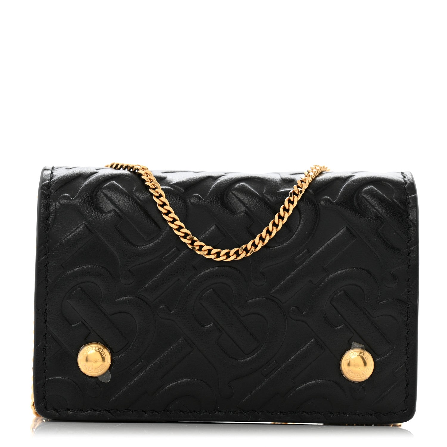 Burberry Calfskin Embossed Monogram Chain Card Case Black 1 of 10