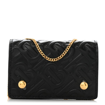 Burberry Calfskin Embossed Monogram Chain Card Case Black 1 of 10