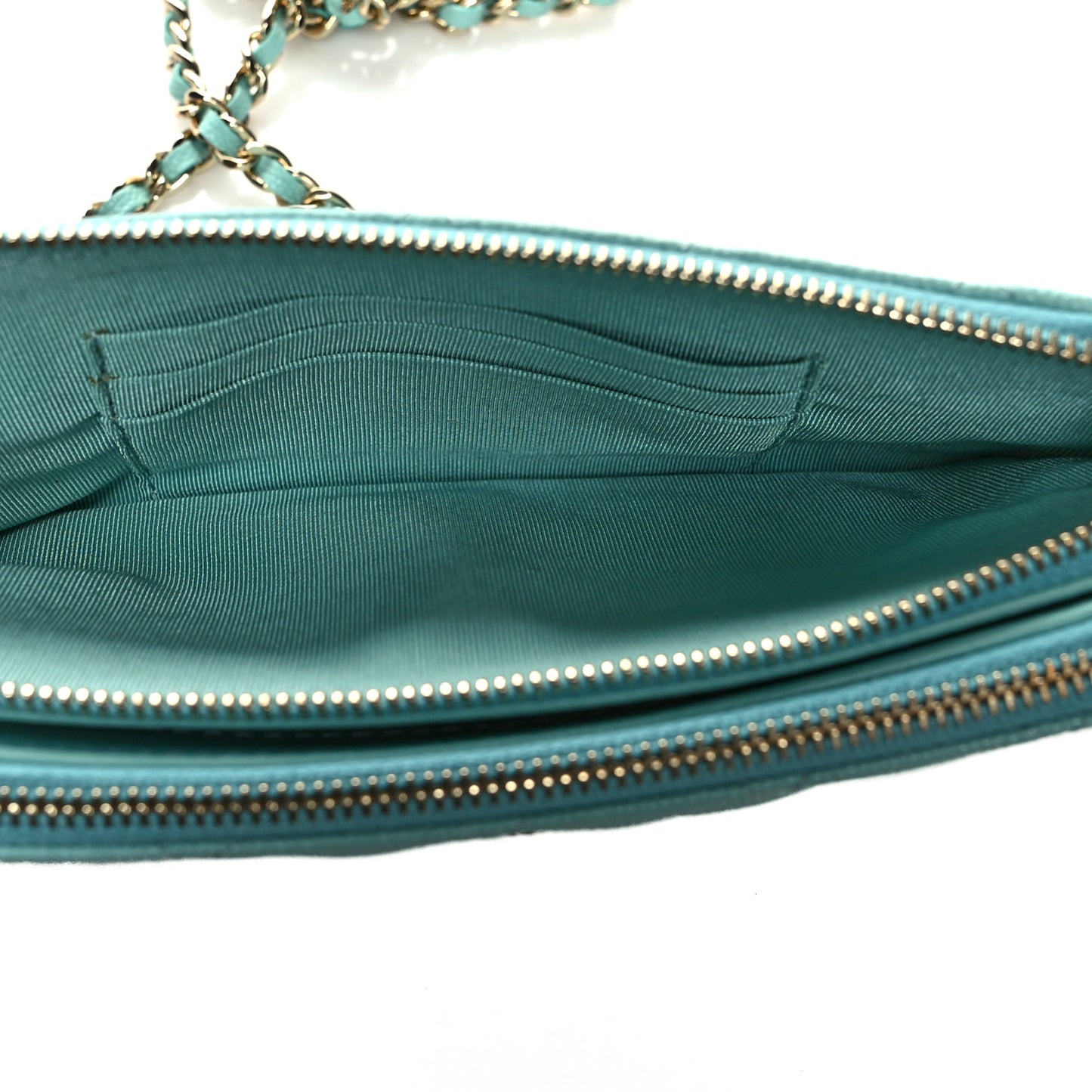 Caviar Quilted Small Clutch With Chain Light Blue