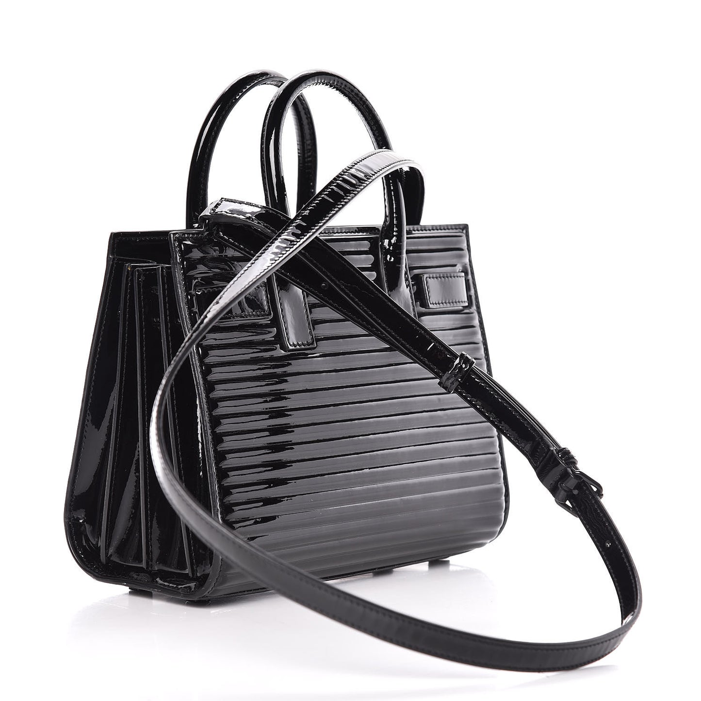 Ribbed Patent Calfskin Nano Sac De Jour Black