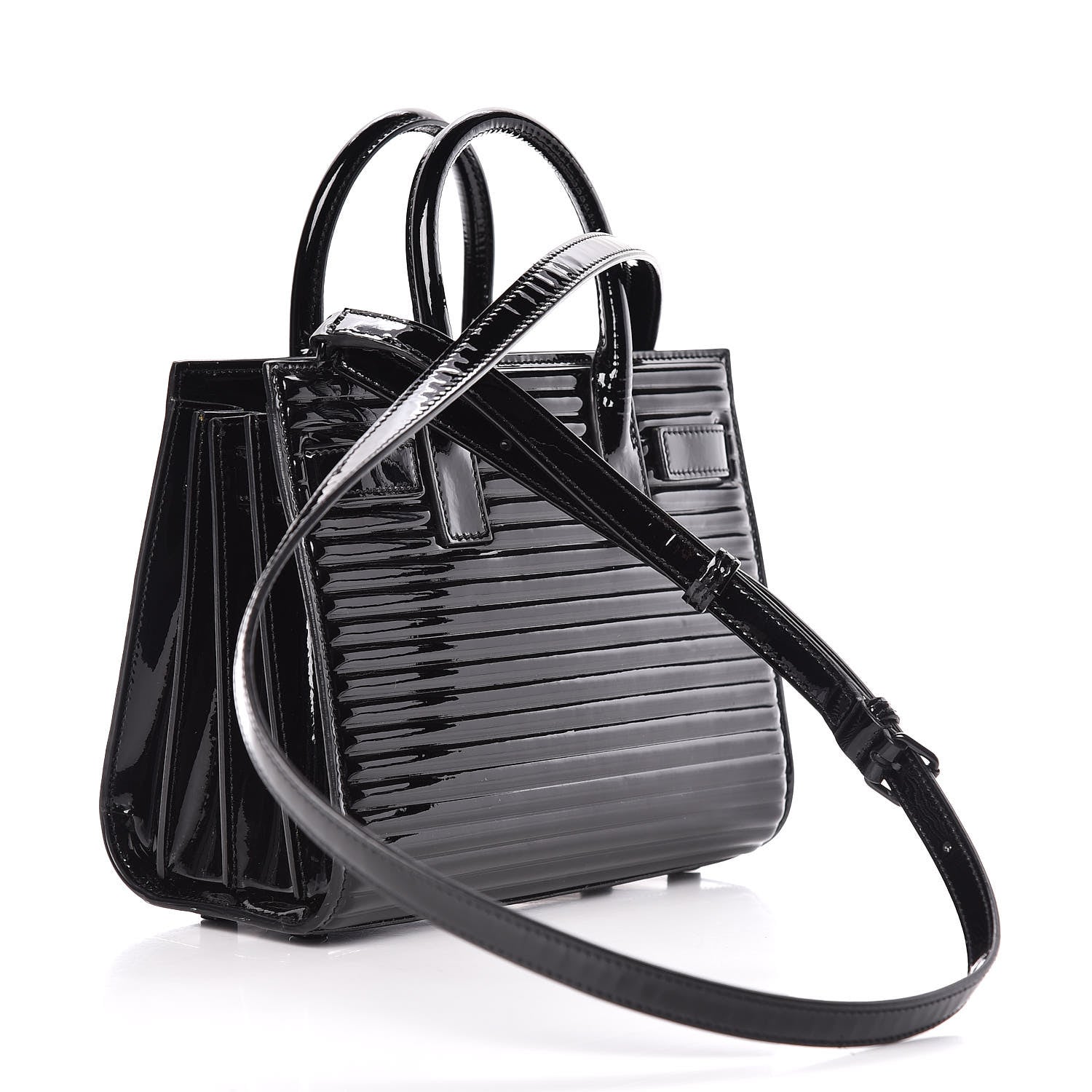 Saint Laurent Ribbed Patent Calfskin Nano Sac De Jour Black 3 of 10