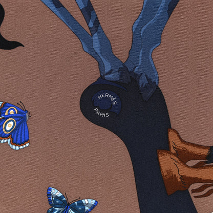 Hermes Silk Story Scarf 90 Marron Glace Bleu Nuit 2 of 6
