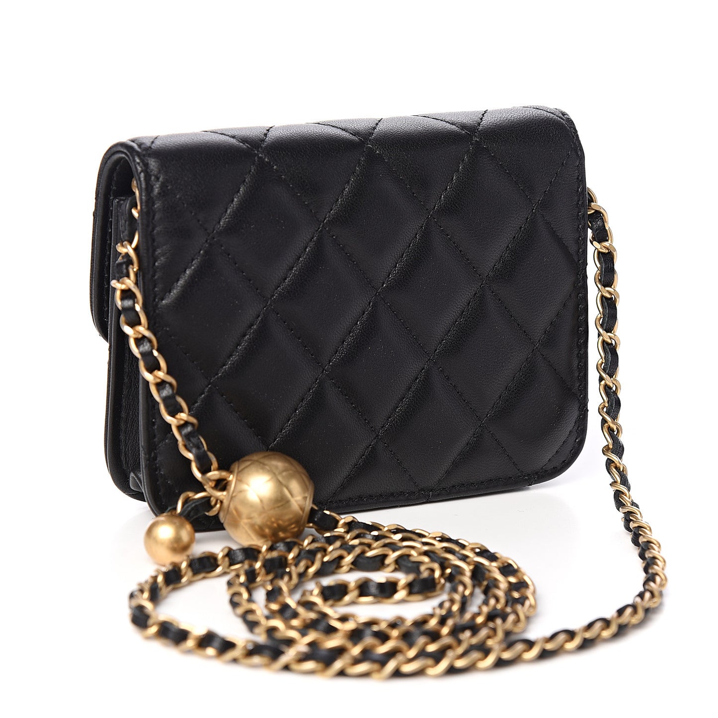 Lambskin Quilted Pearl Crush Clutch With Chain Black
