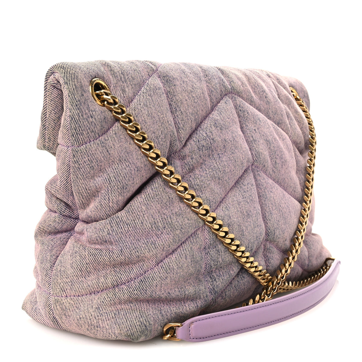 Saint Laurent Denim Quilted Medium Loulou Puffer Monogram Chain Satchel Bleached Lilac 3 of 10
