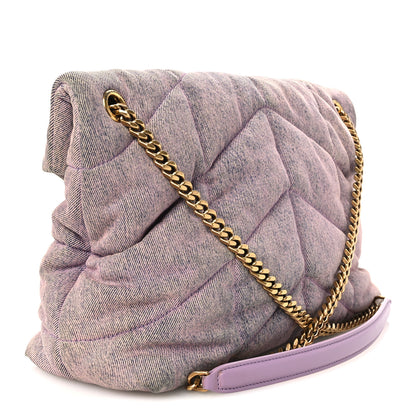 Saint Laurent Denim Quilted Medium Loulou Puffer Monogram Chain Satchel Bleached Lilac 3 of 10