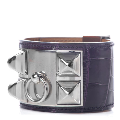 Hermes Matte Alligator Collier De Chien CDC Bracelet S Amethyst 1 of 7