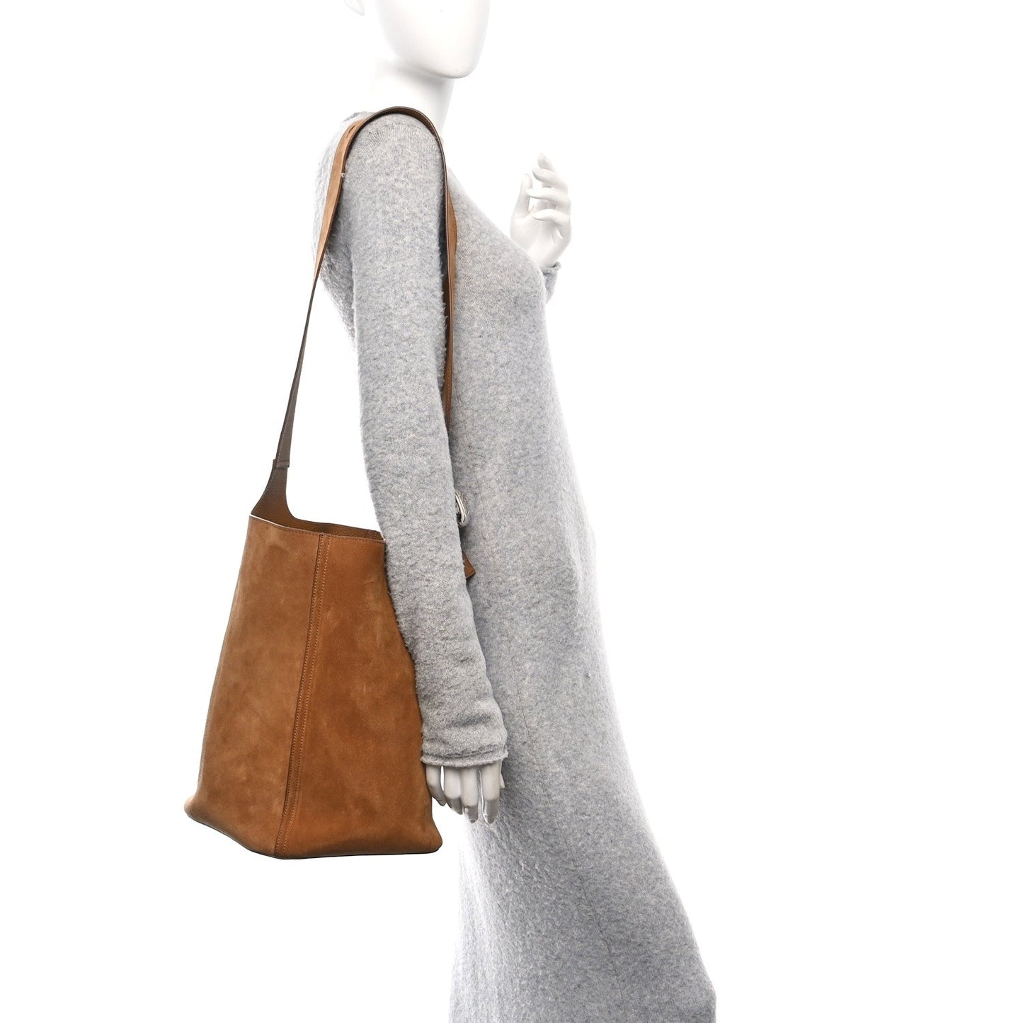 Suede Calfskin Medium Pebble Bucket Bag Tobacco