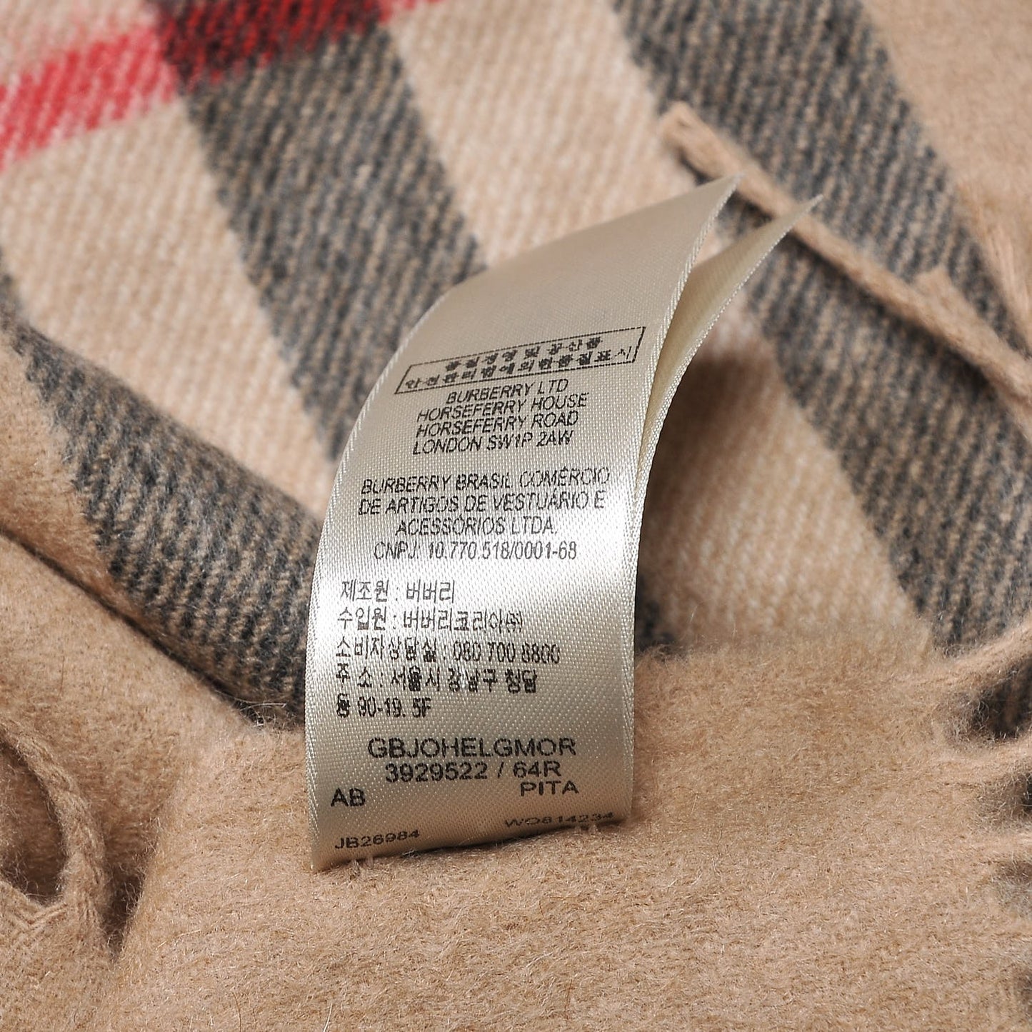 Cashmere Giant Heritage Check Fringe Scarf Camel