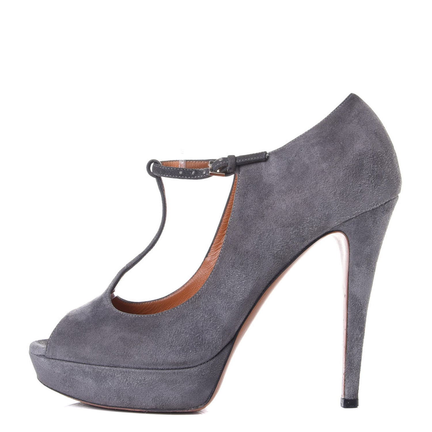 Gucci Suede T Strap Platform Pumps 37 Gray 1 of 11