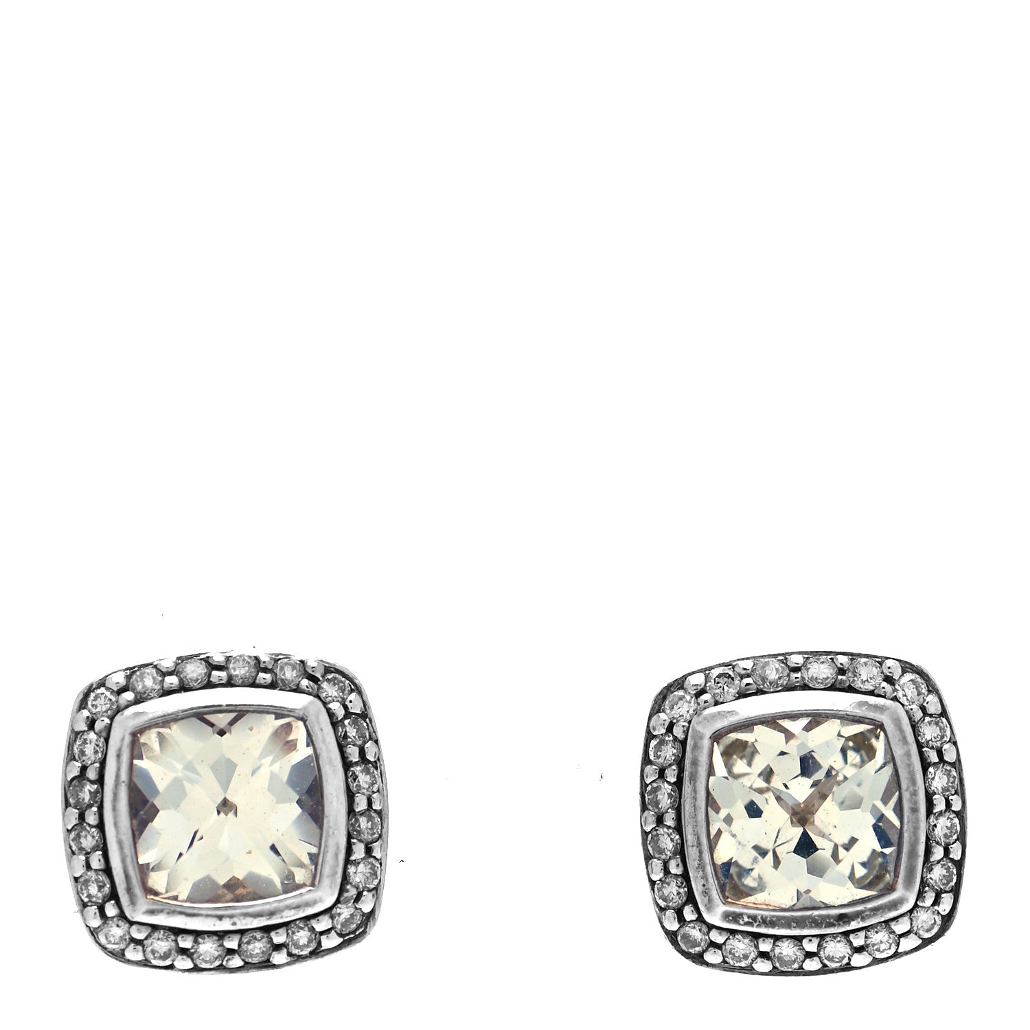 David Yurman Sterling Silver Diamond White Topaz 7mm Petite Albion Earrings 1 of 4