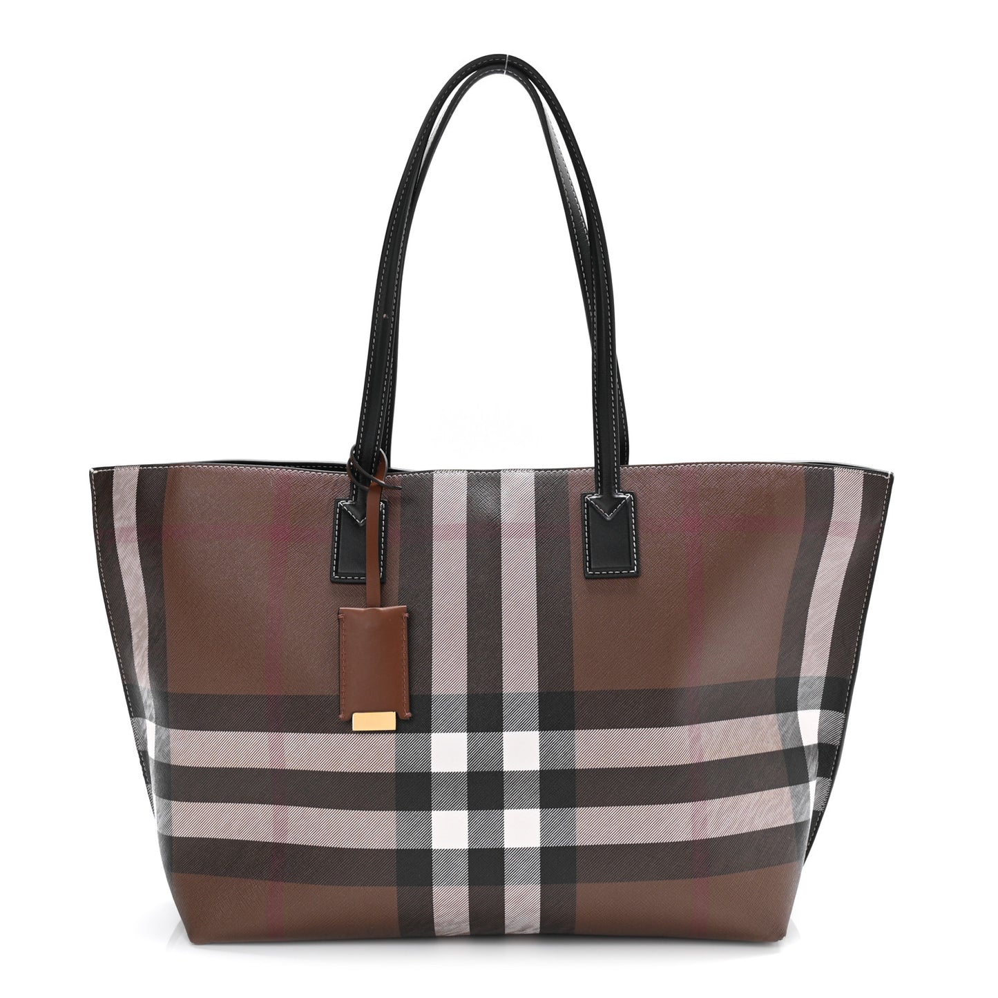 E-Canvas Check Medium Tote Dark Birch Brown