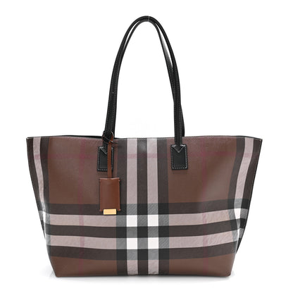 Burberry E-Canvas Check Medium Tote Dark Birch Brown 1 of 10