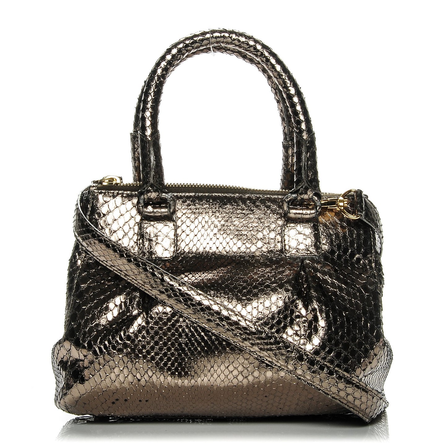 Metallic Python Double Zip Satchel