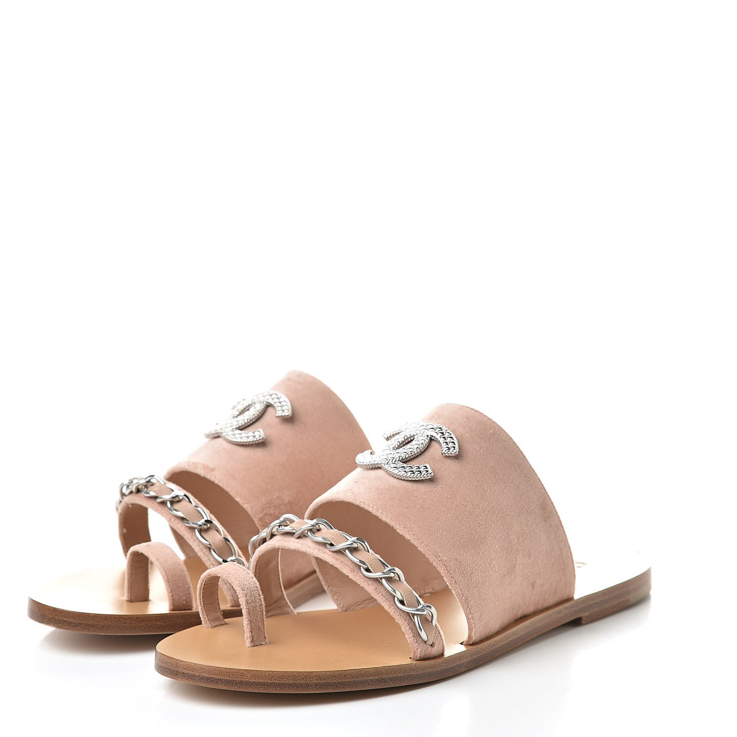 Velvet Chain Mule Sandals 40 Pink