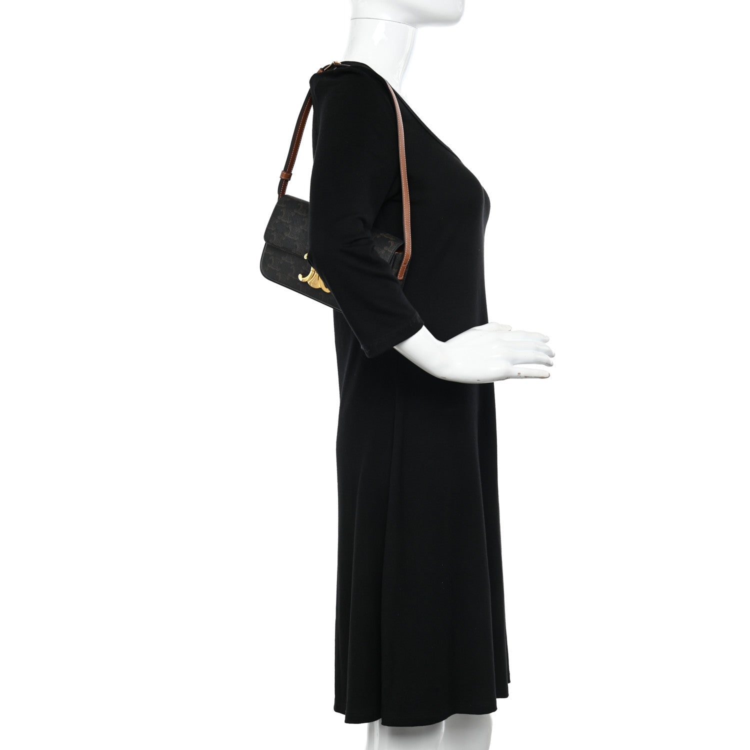 Celine Canvas Calfskin Triomphe Shoulder Bag Tan 2 of 12