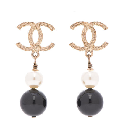 Chanel Pearl Bead CC Drop Earrings Black Gold 1 of 5