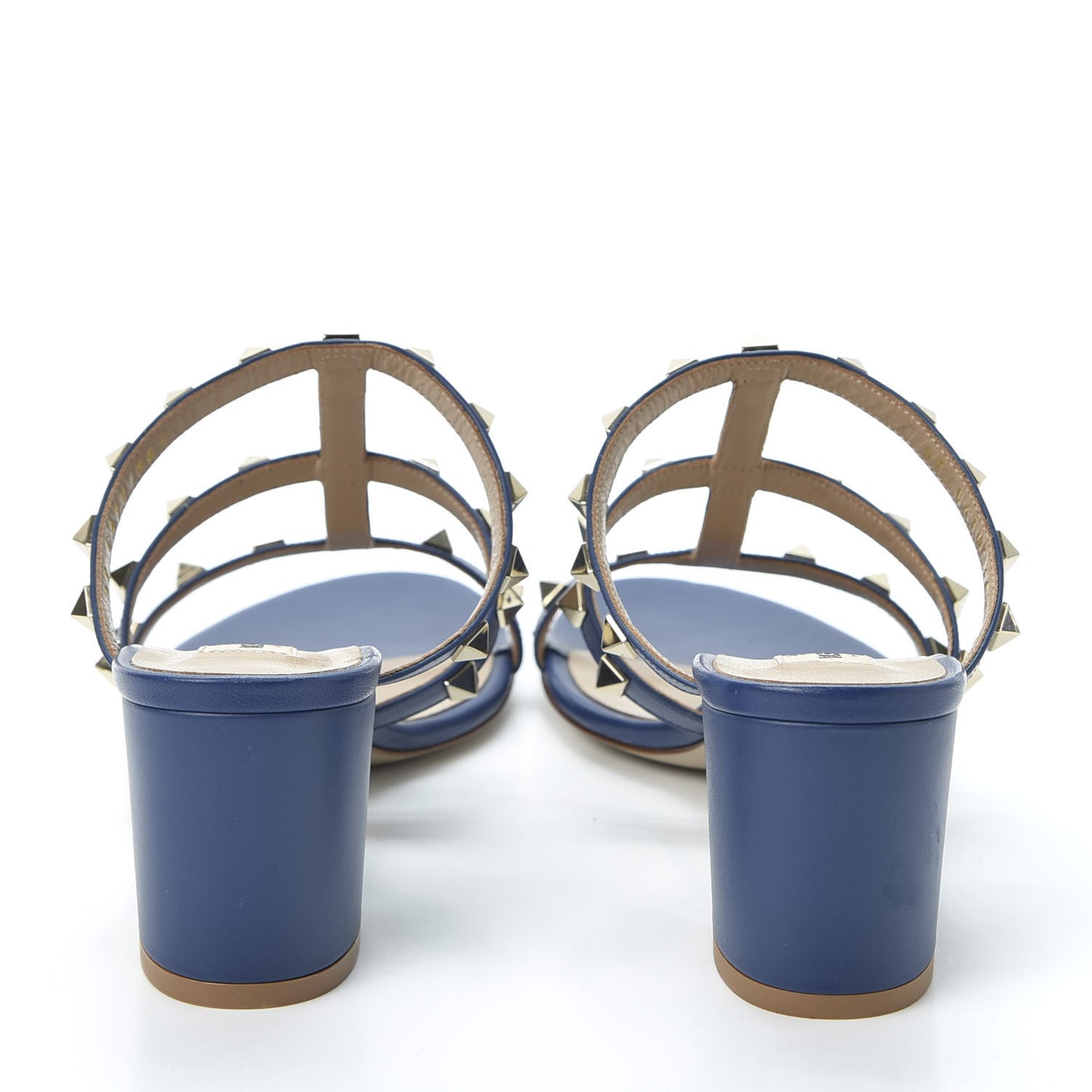 Calfskin Rockstud 60mm Caged Slide Sandals 36.5 Light Ocean